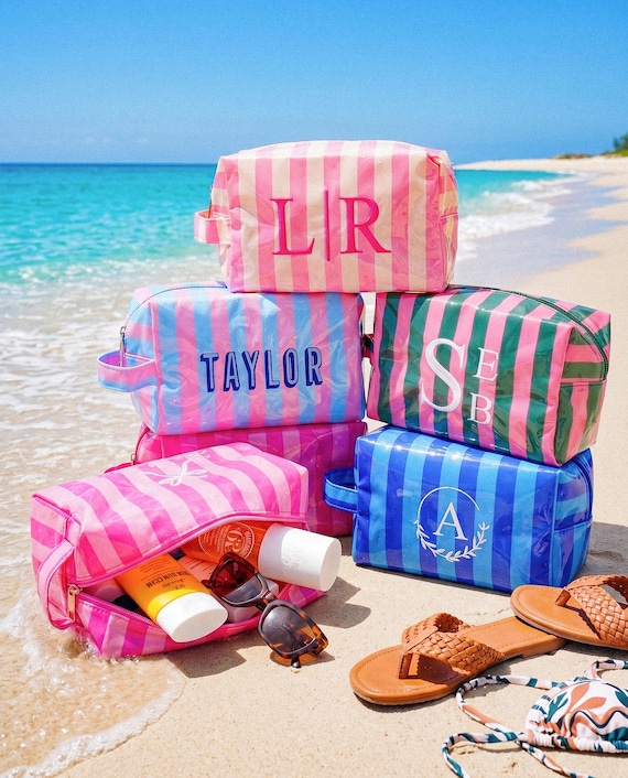 Personalized Waterproof PVC Makeup Bag, Custom Name Cosmetic Pouch, Toiletry Bag, Bridesmaid Gift, Bachelorette Party Favor