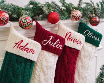 Gepersonaliseerde familie kerstsokken, 2025 geborduurde kerstsokken, gebreide kousen met naam, kerstcadeaus, vakantiedecor