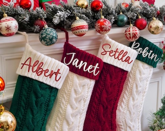2026 Embroidered Christmas Stocking, Personalized Knitted Family Stocking, Holiday Stockings with Name, Christmas Gifts, Xmas Tree Decor