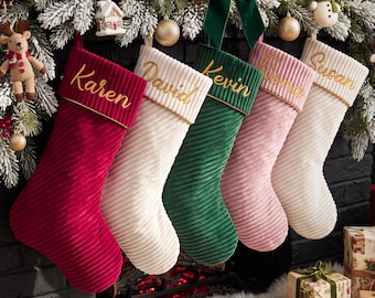 Personalized Christmas Stockings, Embroidered Corduroy Christmas Stocking, Custom Family Stocking, Holiday Decor