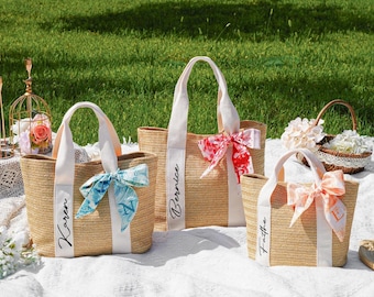 Personalized Beach Straw Bags, Bridesmaid Bag, Bachelorette Tote Bag, Bridal Shower Bag, Party Favor Bag, Bridesmaid Proposal, Burlap Tote