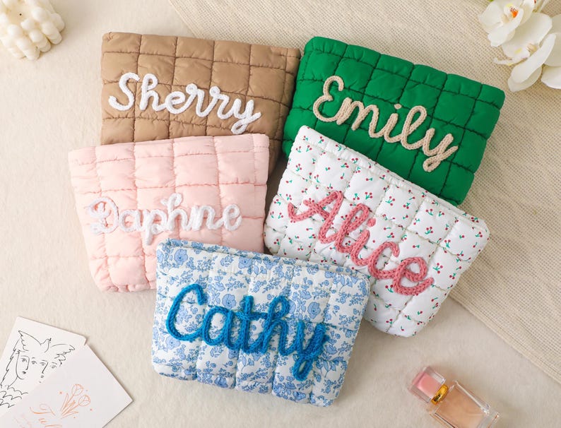 Personalized Quilted Makeup Bag, Bridesmaid Makeup Bag,Toiletry Bag,Bridesmaid Gifts,Travel makeup Bag,Bridal Party Gift,Gift for Her image 11