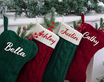 Gepersonaliseerde kerstsokken, 2025 geborduurde kerstsok, gebreide kousen met naam, kerstcadeaus, vakantiedecor