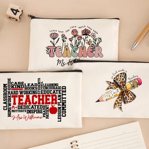 Trousse personnalisée en toile pour enseignant, pochette à fermeture éclair pour enseignant, cadeau personnalisé pour enseignant, cadeau de remerciement pour enseignant, colonie de vacances d'été, cadeau de fin d'année scolaire