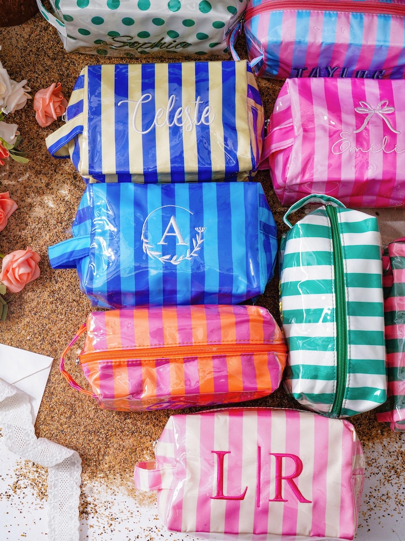 Personalized Waterproof PVC Makeup Bag, Custom Name Cosmetic Pouch, Toiletry Bag, Bridesmaid Gift, Bachelorette Party Favor image 14