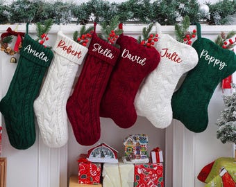 2026 Embroidered Christmas Stocking, Personalized Family Christmas Stockings, Knitted Stocking, Monogram Stocking,  Holiday Decor