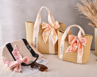 Personalized Beach Straw Bags, Bridesmaid Bag, Bachelorette Tote Bag, Bridal Shower Bag, Party Favor Bag, Bridesmaid Proposal, Burlap Tote