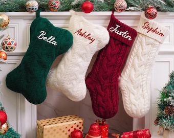Gepersonaliseerde familie kerstsokken, 2025 geborduurde kerstsokken, gebreide kousen met naam, kerstcadeaus, vakantiedecor