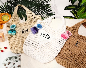 Bolsa de playa de rafia personalizada, bolsa de paja de playa personalizada, bolsa de regalo de dama de honor con monograma, bolsa de viaje para niñas, bolsa de regalo para despedida de soltera
