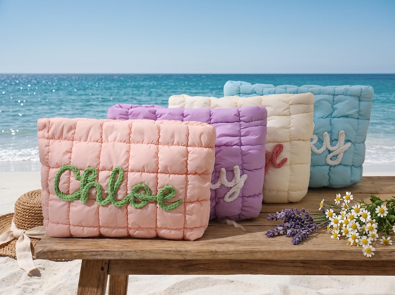 Personalized Quilted Makeup Bag, Bridesmaid Makeup Bag,Toiletry Bag,Bridesmaid Gifts,Travel makeup Bag,Bridal Party Gift,Gift for Her image 3