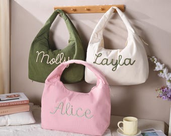 Custom Corduroy Hobo Bag, Personalized Bridesmaid Corduroy Bag, Everyday Essential Tote, Travel Crossbody Bag, Name Tote Bag, Gift For Her