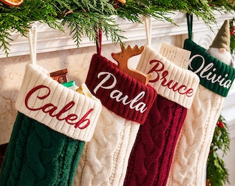 Personalized Family Christmas Stockings, 2026 Embroidered Christmas Stocking, Knitted Stockings With Name, Christmas Gifts, Holiday Decor