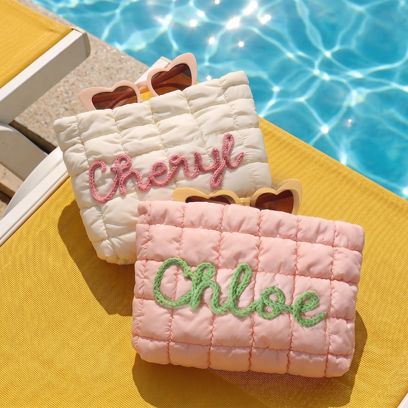 Personalized Quilted Makeup Bag, Bridesmaid Makeup Bag,Toiletry Bag,Bridesmaid Gifts,Travel makeup Bag,Bridal Party Gift,Gift for Her image 2