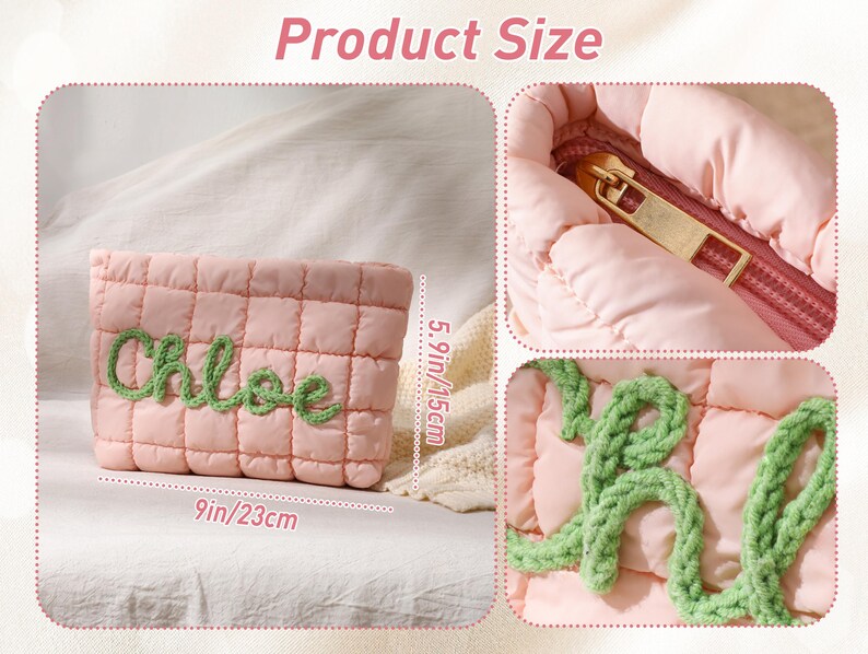Personalized Quilted Makeup Bag, Bridesmaid Makeup Bag,Toiletry Bag,Bridesmaid Gifts,Travel makeup Bag,Bridal Party Gift,Gift for Her image 7
