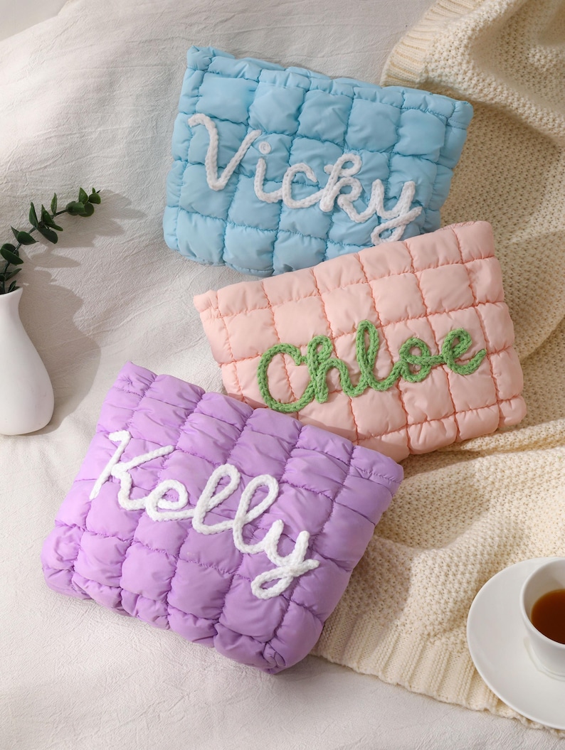 Personalized Quilted Makeup Bag, Bridesmaid Makeup Bag,Toiletry Bag,Bridesmaid Gifts,Travel makeup Bag,Bridal Party Gift,Gift for Her image 17