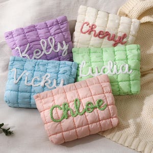 Personalized Quilted Makeup Bag, Bridesmaid Makeup Bag,Toiletry Bag,Bridesmaid Gifts,Travel makeup Bag,Bridal Party Gift,Gift for Her image 5