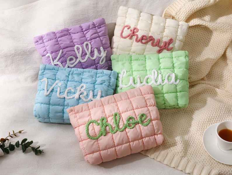 Personalized Quilted Makeup Bag, Bridesmaid Makeup Bag,Toiletry Bag,Bridesmaid Gifts,Travel makeup Bag,Bridal Party Gift,Gift for Her image 5