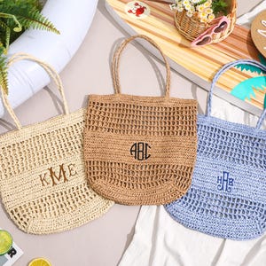 Personalized Raffia Beach Tote Bag, Bachelorette Tote Bag, Custom Beach Straw Bag, Bridal Shower Bag, Wedding Favors, Bridesmaid Proposal