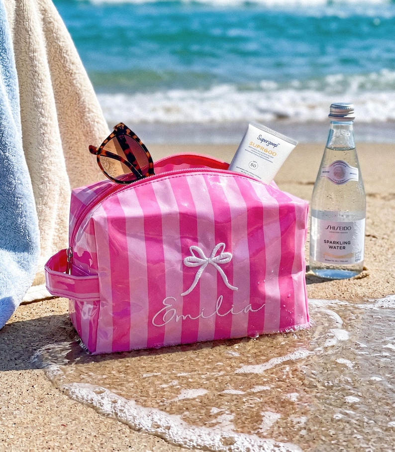 Personalized Waterproof PVC Makeup Bag, Custom Name Cosmetic Pouch, Toiletry Bag, Bridesmaid Gift, Bachelorette Party Favor image 4