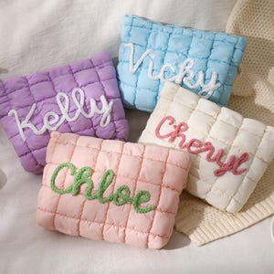 Personalized Quilted Makeup Bag, Bridesmaid Makeup Bag,Toiletry Bag,Bridesmaid Gifts,Travel makeup Bag,Bridal Party Gift,Gift for Her image 16