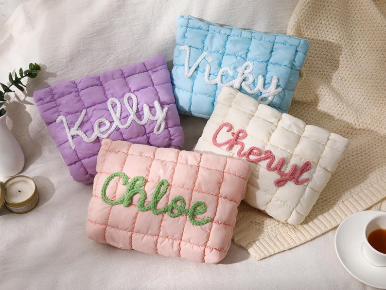 Personalized Quilted Makeup Bag, Bridesmaid Makeup Bag,Toiletry Bag,Bridesmaid Gifts,Travel makeup Bag,Bridal Party Gift,Gift for Her image 16