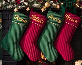 Personalized Christmas Stockings, Embroidered Corduroy Christmas Stockings, Custom Family Christmas Stocking,  Holiday Decor