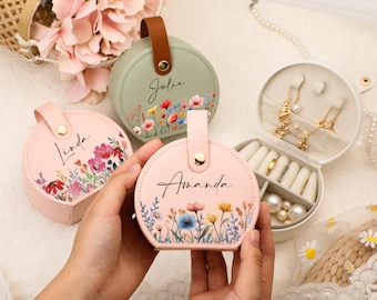 Personalized Name Jewelry Box, Custom Birth Month Flower Jewelry Case, Bridesmaid Proposal Gifts