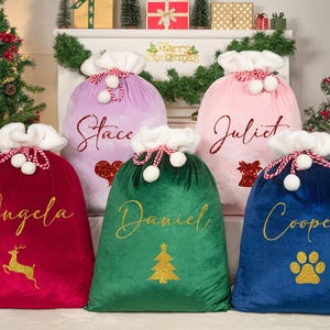 Personalized Christmas Santa Sack, Custom Velvet Santa Sack, Christmas Gift Bag, Holiday Gift Bag for Kids, Adults and Pet, Xmas Santa Bag