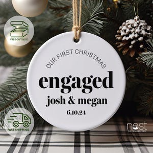 Our First Christmas Ornament Engaged Ornament Custom Couple Ornament Personalized Engagement Gift Christmas Tree Decor