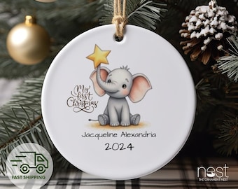 Baby's First Christmas Ornament 2025 | Elephant Baby Ornament Personalized | Newborn Gift | Baby Shower Gift for Grandparents