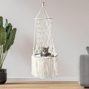 Makramee Katzen Hängematte - Boho Hängende Katzenschaukel | Handgewebte Tiermöbel | Geschenk für Katzenliebhaber | Indoor Katzenbett