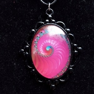 oval pendant, multicolored, black chain, black adornment