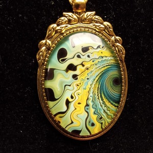 oval, pendant, multi-colored, gold color chain, gold color adornment