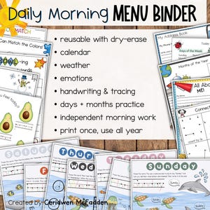 Morning Menu - 80 Pages | Morning Binder for Kids | Yearlong Morning Work | Kindergarten, First Grade, Second Grade | Homeschool Routine image 2