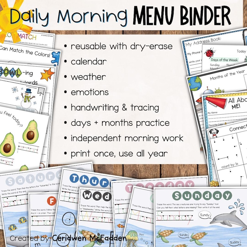 Morning Menu - 80 Pages | Morning Binder for Kids | Yearlong Morning Work | Kindergarten, First Grade, Second Grade | Homeschool Routine image 2