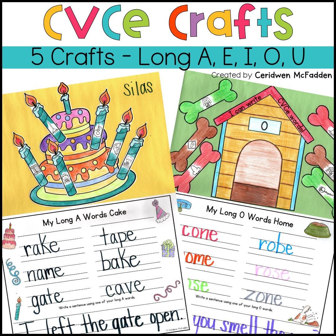 Silent E Cvce Crafts for Kindergarten & 1st Grade | Long Vowel