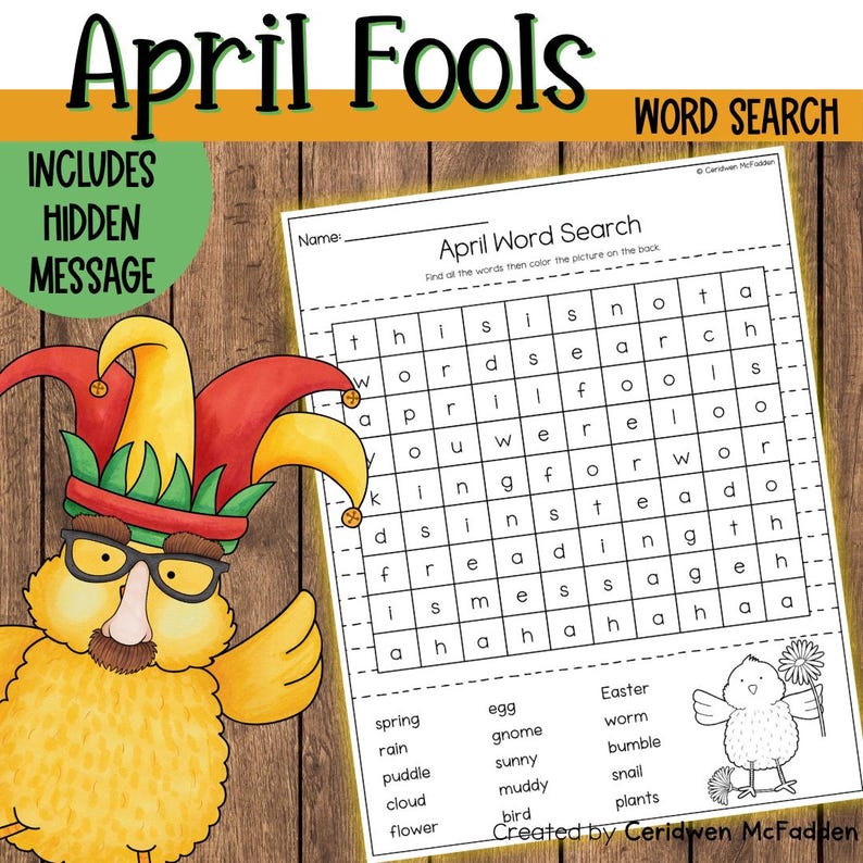 April Fools Day Classroom Activity Word Search, April Fools Prank ...