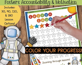 Space Lesson Tracker | Homeschool Curriculum Progress Chart | 30, 90, 120, 180 Lesson Options