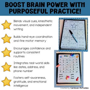 May include: Educational activity boards with the text "BOOST BRAIN POWER WITH PURPOSEFUL PRACTICE!". One board has a star connect-the-dots game, and the other has a word search puzzle. The boards are designed to build hand-eye coordination and fine motor skills.