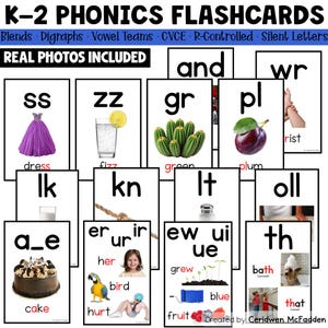 Phonics Flashcards Printable Kindergarten & 1st Grade | Phonics Sound Cards, Digraphs, Vowel Teams, R Controlled, CVCE Flashcards