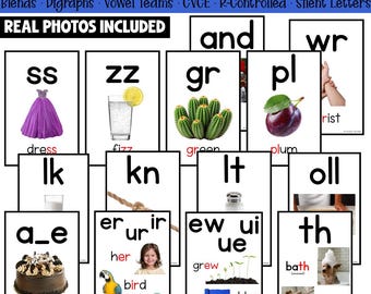 Phonics Flashcards Printable Kindergarten & 1st Grade | Phonics Sound Cards, Digraphs, Vowel Teams, R Controlled, CVCE Flashcards