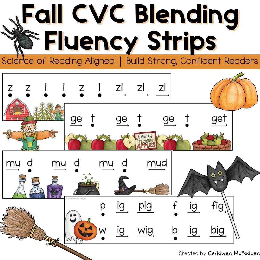 Fall CVC Fluency Strips – Science of Reading Phonics Activities | CVC ...