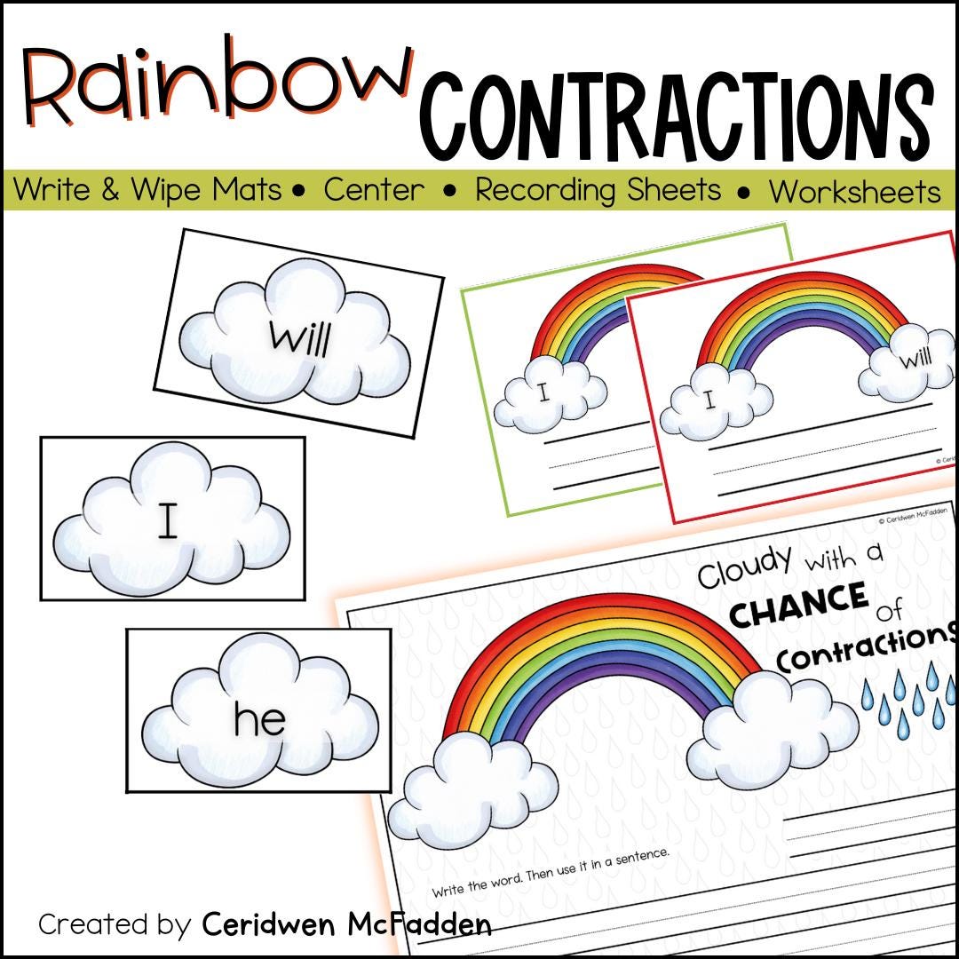 Contractions Activities & Worksheets Printable | Contractions Centers ...