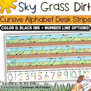 Cursive Handwriting Desk Strips | Cursive Writing Reference, Letter Formation Guide, Number Line, Homeschool & Classroom Desk Plates