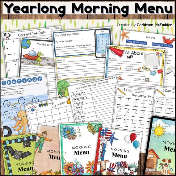 Morning Menu - 80 Pages | Morning Binder for Kids | Yearlong Morning Work | Kindergarten, First Grade, Second Grade | Homeschool Routine