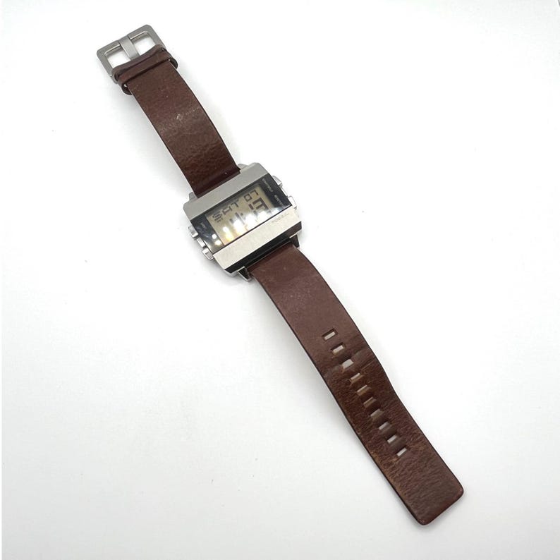 Fossil JR-9120 Big Tic Digital Watch Stainless Steel Brown Leather Strap Retro image 12