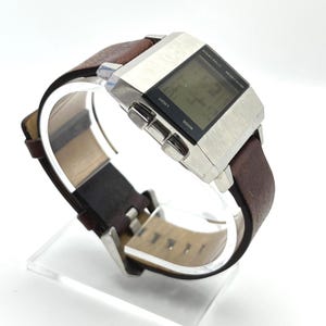 Fossil JR-9120 Big Tic Digital Watch Stainless Steel Brown Leather Strap Retro image 2