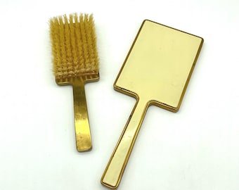 Vintage Vanity Set Brush and Mirror Gold Tone Elegant Dressing Table Decor