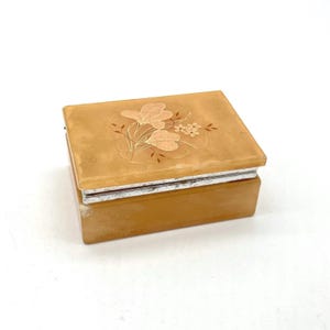 Vintage Genuine Alabaster Trinket Jewelry Box Floral Made in Italy