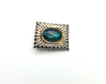 Clip para pañuelo rectangular de cristal verde esmeralda bicolor vintage con diseño de rayos de sol